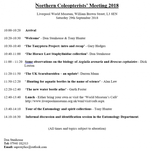 Programme for Northern Coleopterists' Meeting